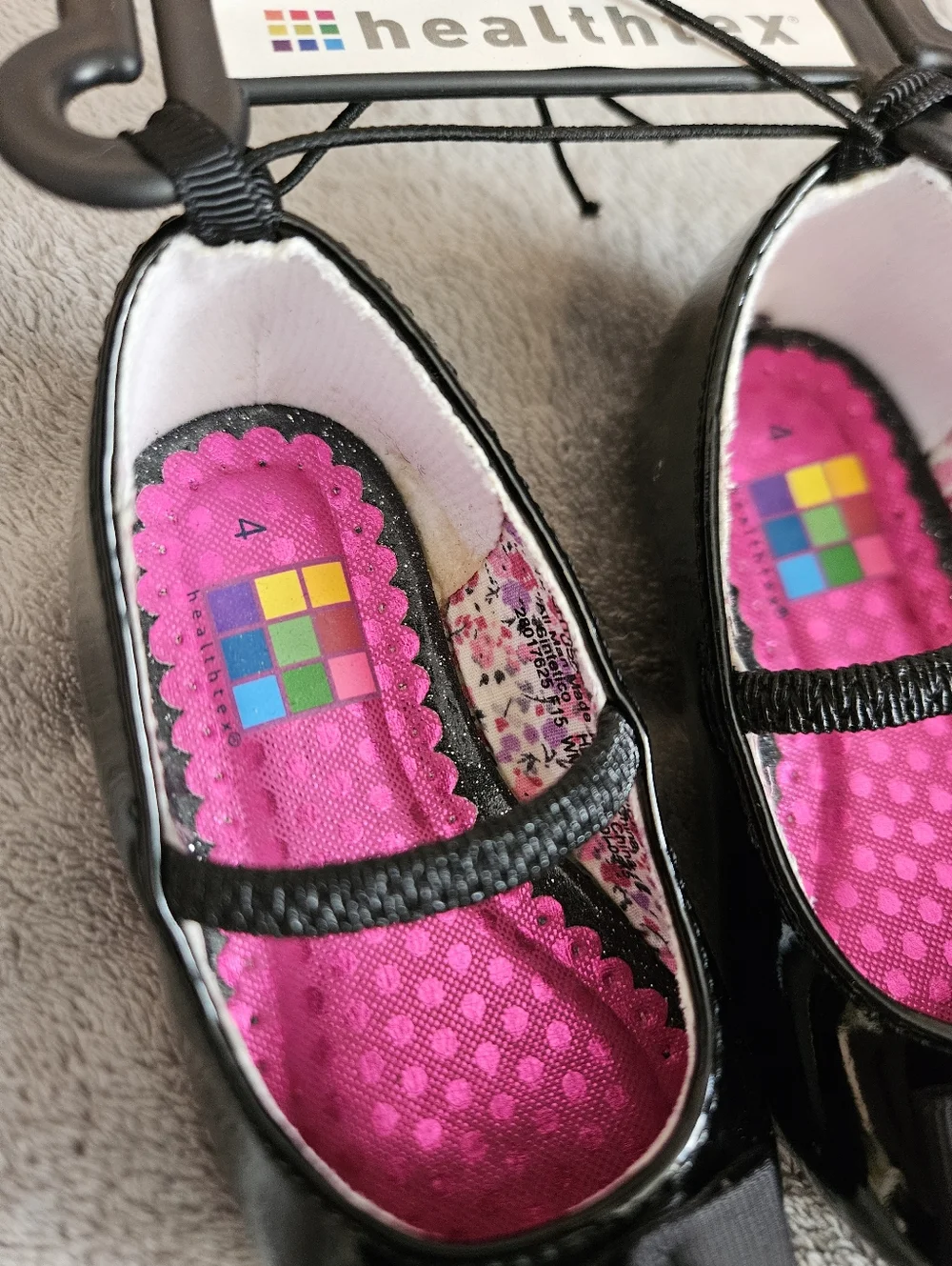 Baby Girls Black Mary Jane Flats with Pink Insole Size 4